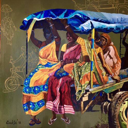 VILLAGE TALES van Anukta Mukherjee Ghosh, Schilderij te koop op Singulart