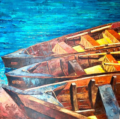 KASHTIYAAN- III van Anukta Mukherjee Ghosh, Schilderij te koop op Singulart