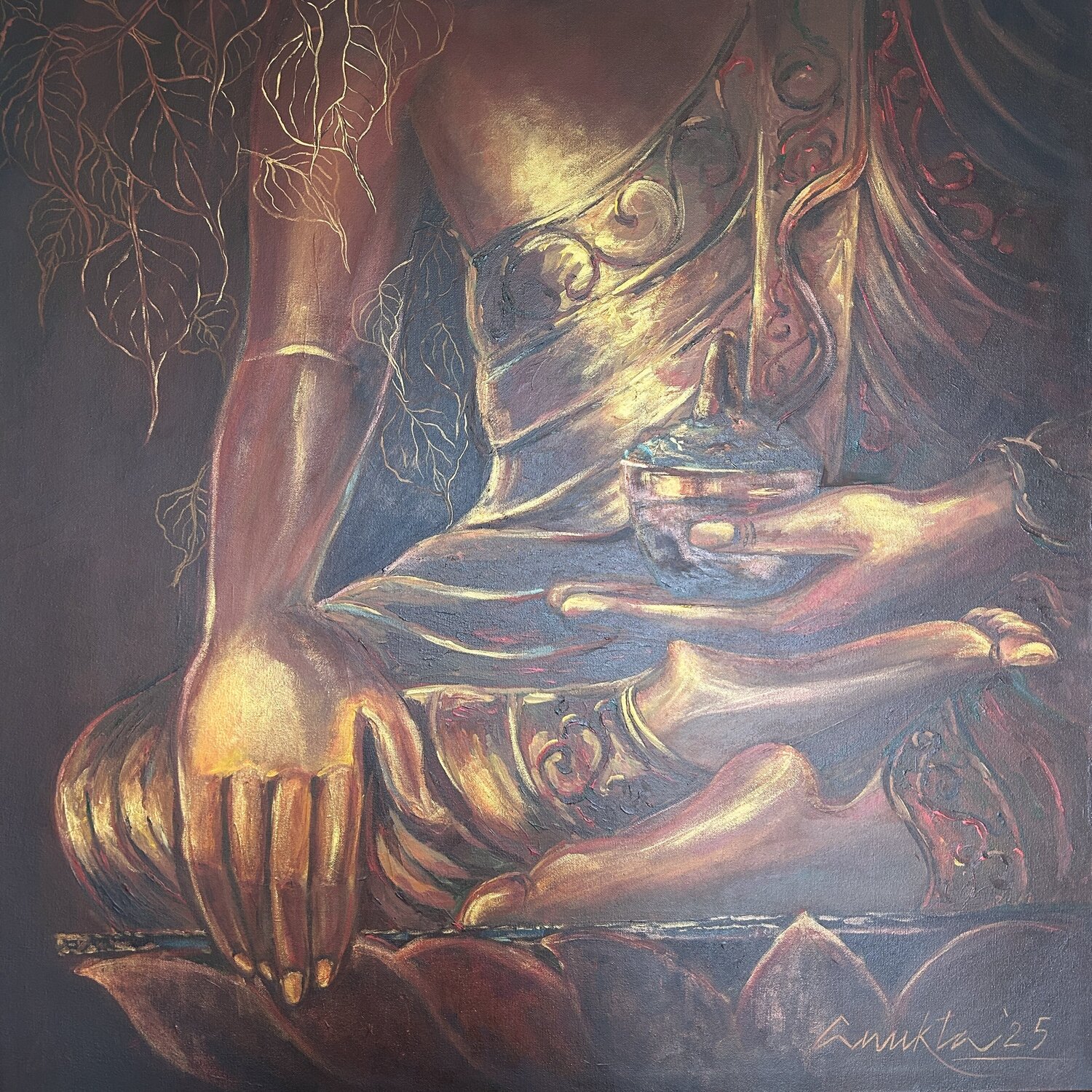 BHUMISPARSHA MUDRA - The Earth Witness Anukta Mukherjee Ghosh Dipinto originale in vendita