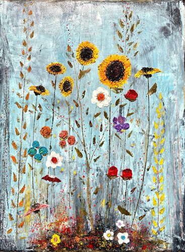 Saskatoons, Sunflowers and Camilia di Matthias Lupri, Pittura in vendita su Singulart