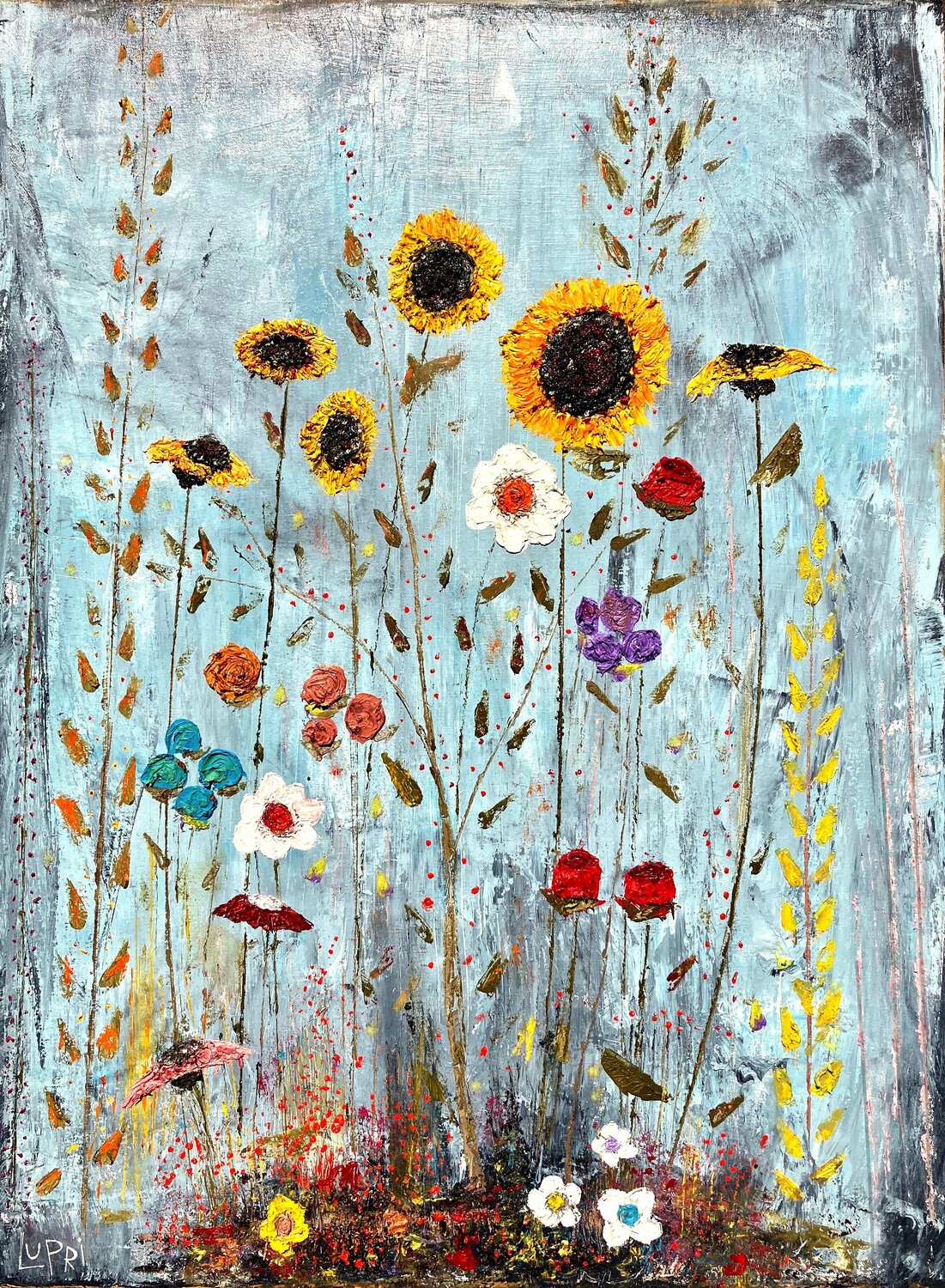 Saskatoons, Sunflowers and Camilia Matthias Lupri Originalgemälde zu verkaufen