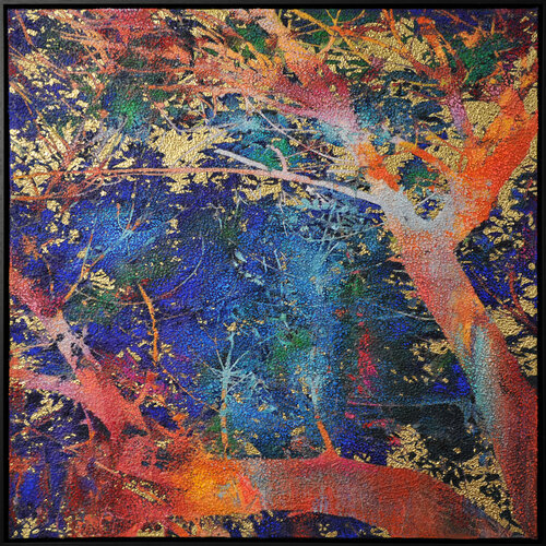 golden and ultramarine tree leaves van Karin Vermeer, Schilderij te koop op Singulart