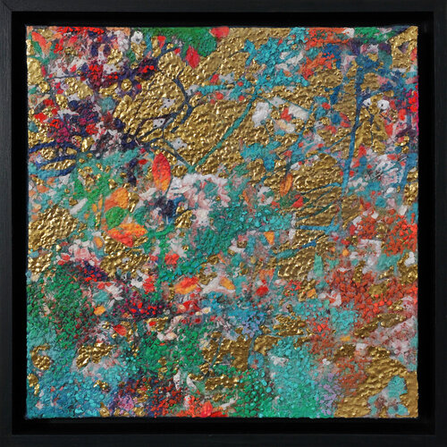 burgundy & with blossom with chrome gold A van Karin Vermeer, Schilderij te koop op Singulart