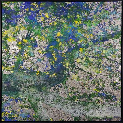 Yellow, green, blue & silver Chestnut. by Karin Vermeer, Painting for Sale on Singulart