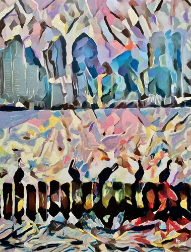 Five Pelicans di Ezra Bejar, Pittura in vendita su Singulart