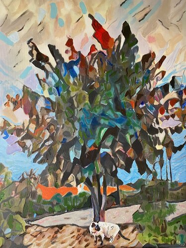 A Cat in the Mulberry Tree van Ezra Bejar, Schilderij te koop op Singulart