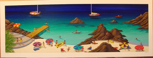 malaga beach di Fanch Ledan, Opera su carta in vendita su Singulart