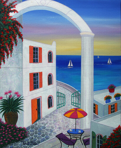 Terrace on Agean di Fanch Ledan, Pittura in vendita su Singulart