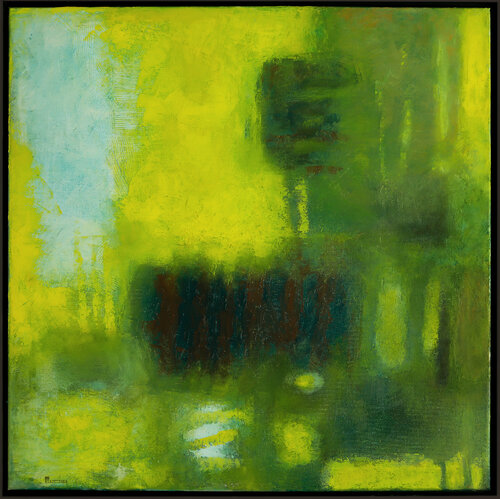 green leaves with half-closed eyes van Bo Kravchenko, Schilderij te koop op Singulart