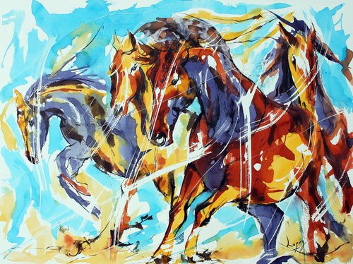 Chevaux de feu van Jean-Luc Lopez, Werk op papier te koop op Singulart