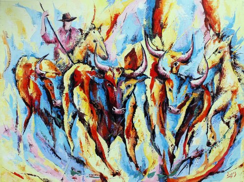 Taureaux en manade de Jean-Luc Lopez, Pintura a la venta en Singulart