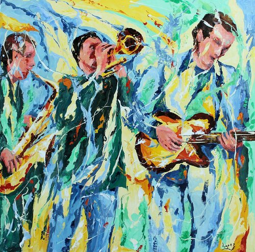 Trio de jazz van Jean-Luc Lopez, Schilderij te koop op Singulart