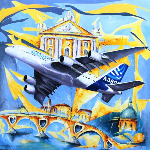 Toulouse , Capitole de l'A380 by Jean-Luc Lopez, Painting for Sale on Singulart