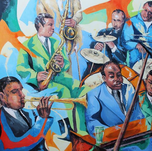Piano-bar de jazz di Jean-Luc Lopez, Pittura in vendita su Singulart
