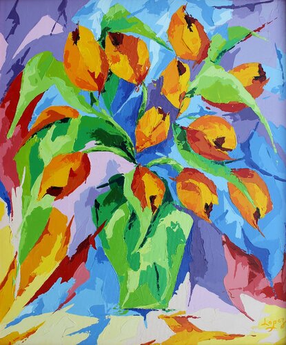 Tulipes oranges di Jean-Luc Lopez, Pittura in vendita su Singulart