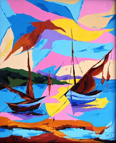 Voiliers amarrés van Jean-Luc Lopez, Schilderij te koop op Singulart