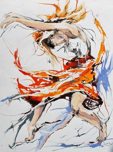 Danse moderne à la jupe rouge di Jean-Luc Lopez, Pittura in vendita su Singulart