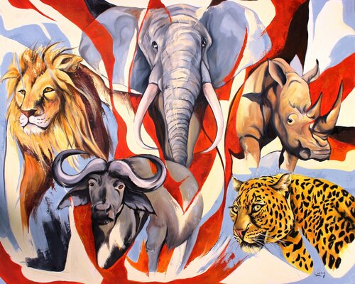 South Africa big five de Jean-Luc Lopez, Pintura a la venta en Singulart