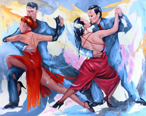 Les deux couples de danseurs de tango de Jean-Luc Lopez, Pintura a la venta en Singulart