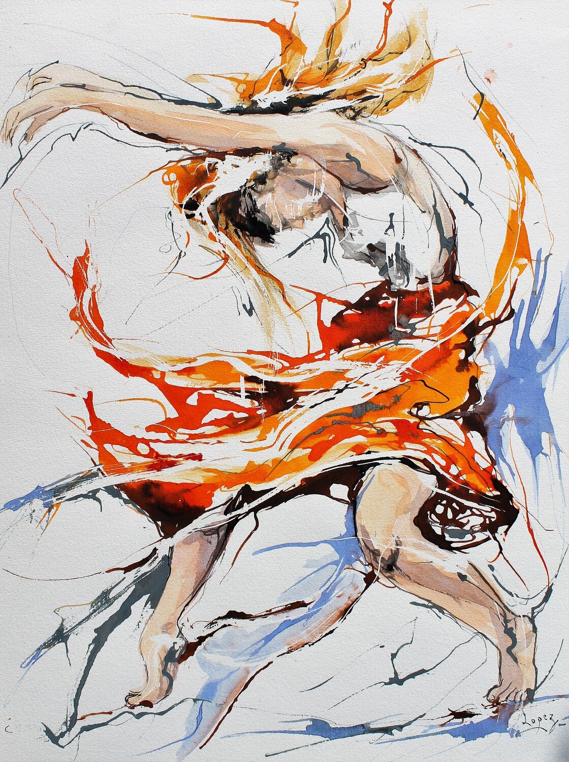 Danse moderne à la jupe rouge Jean-Luc Lopez Originalgemälde zu verkaufen