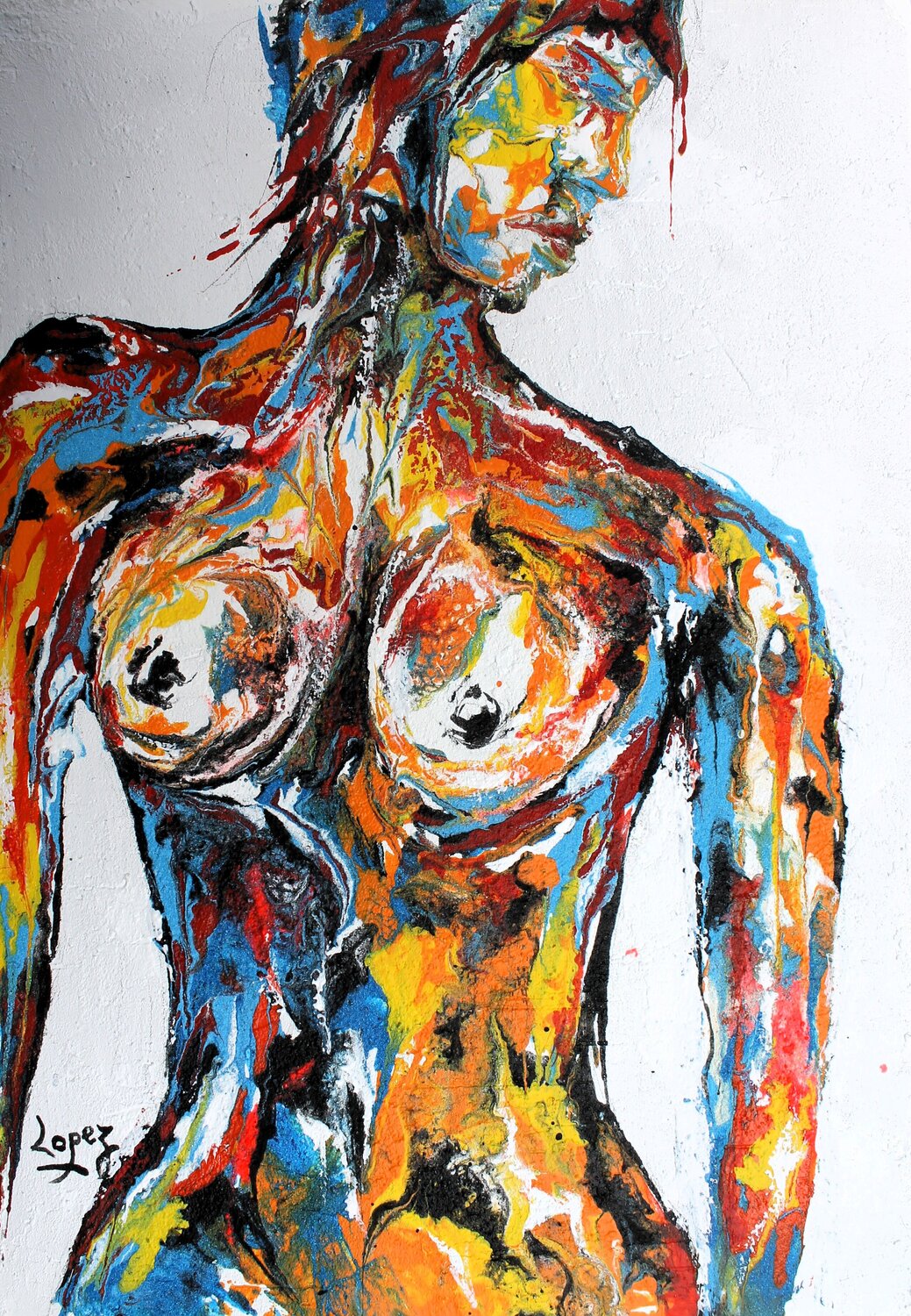 Nu coloré Jean-Luc Lopez Dipinto originale in vendita