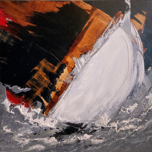 Le Vendée Globe - Référence 1999 05 01 avec encadrement caisse américaine blanche par Jean Soyer, Peinture en vente sur Singulart