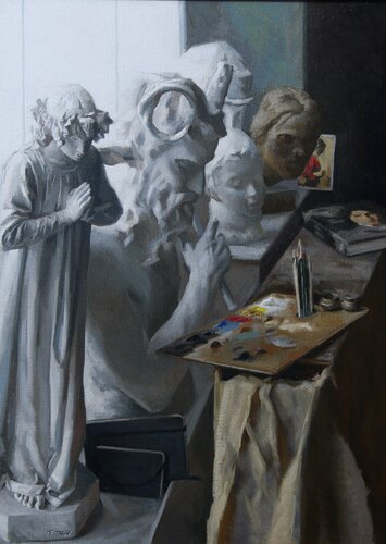 Keeping vigil (An artist's studio companions) par Toby Wright, Peinture en vente sur Singulart