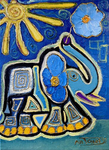 L’ELEPHANT BLEU van Anne-Marie Torrisi, Schilderij te koop op Singulart