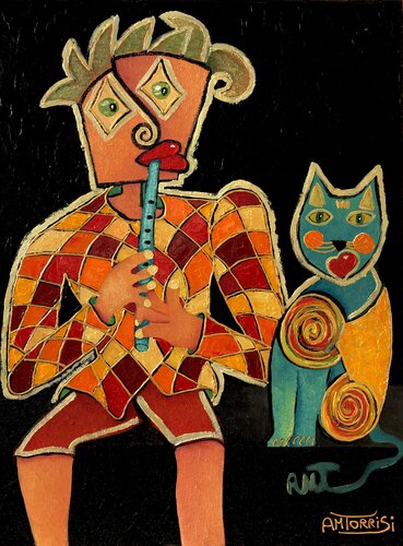 L’ENFANT A LA FLÛTE par Anne-Marie Torrisi, Peinture en vente sur Singulart