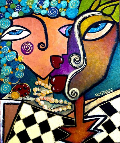 LE COUPLE ET LA COCCINELLE von Anne-Marie Torrisi, Malerei kaufen auf Singulart
