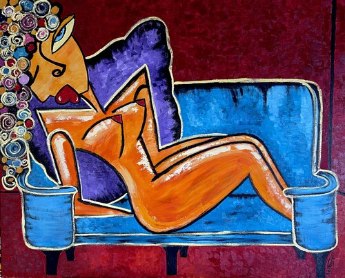 FEMME SUR CANAPÉ by Anne-Marie Torrisi, Painting for Sale on Singulart