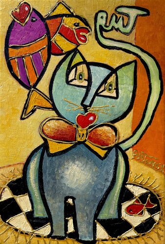 LE CHAT RÊVEUR van Anne-Marie Torrisi, Schilderij te koop op Singulart
