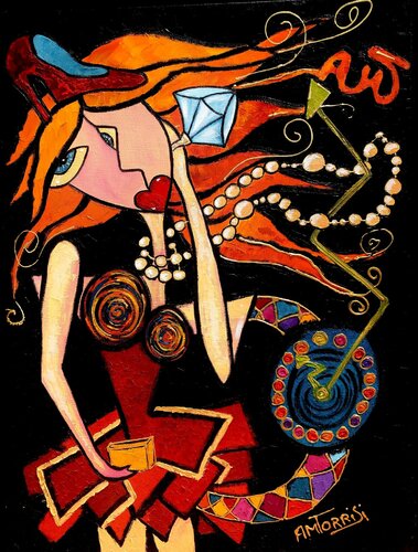 LA FEMME AUX BIJOUX di Anne-Marie Torrisi, Pittura in vendita su Singulart