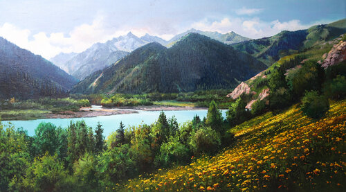 Yellow flowers de Emil Kasymov, Pintura a la venta en Singulart