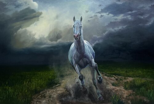 Kök. The blue horse de Emil Kasymov, Pintura a la venta en Singulart