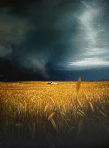 STORM,FIELD AND WILD HORSES de Emil Kasymov, Pintura a la venta en Singulart