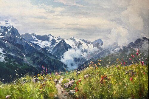 Mountain Wildflowers de Emil Kasymov, Pintura a la venta en Singulart