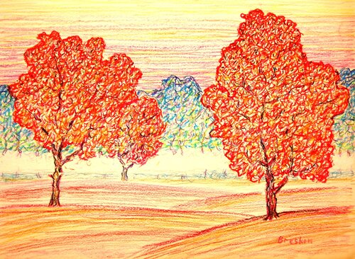 Красные деревья de Aleksandr Breskin, Dibujo a la venta en Singulart