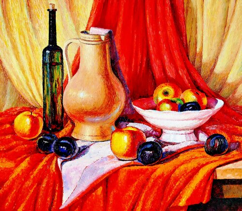 Still life on red di Aleksandr Breskin, Pittura in vendita su Singulart