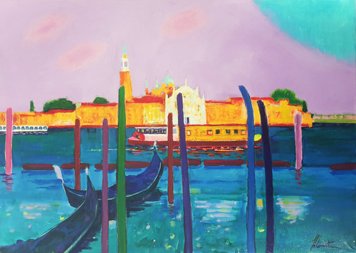 Venezia #15 Orange Blue van Shlomit Aharonovitch, Schilderij te koop op Singulart