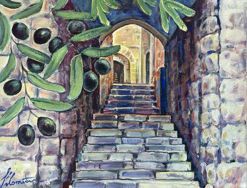 The Eternal City of Jerusalem - Steps to the Light von Shlomit Aharonovitch, Malerei kaufen auf Singulart