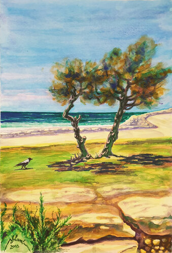 Tel Aviv Seaside by Shlomit Aharonovitch, 紙面作品 for Sale on Singulart