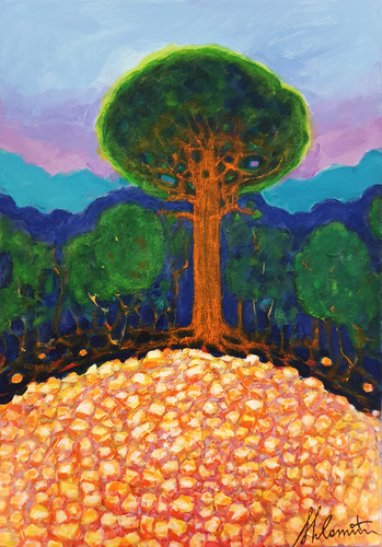 Big Tree by a Plowed Field van Shlomit Aharonovitch, Schilderij te koop op Singulart