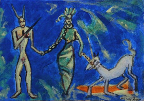 The Hare, the Unicorn and a Maiden in Chains van Michael Price, Werk op papier te koop op Singulart