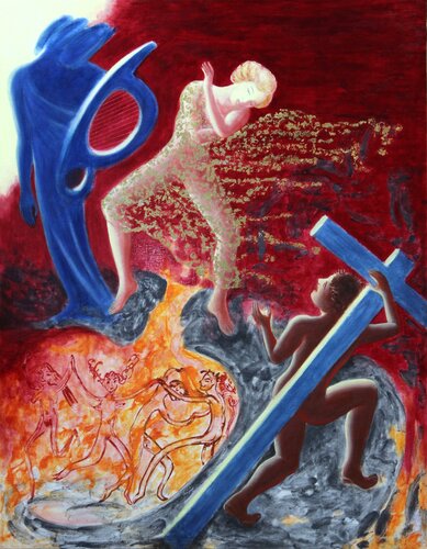 Evolution of a Myth No. 8, Orpheus, Eurydice and Christus in the Underworld. van Michael Price, Schilderij te koop op Singulart