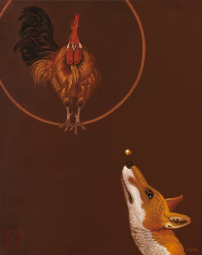 Le Coq et le Renard par Lukas Kandl, Peinture en vente sur Singulart