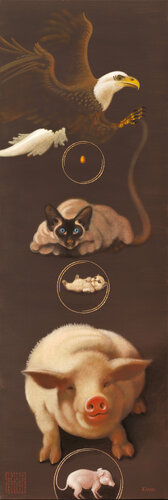 L'Aigle, la Laie et la Chatte di Lukas Kandl, Pittura in vendita su Singulart