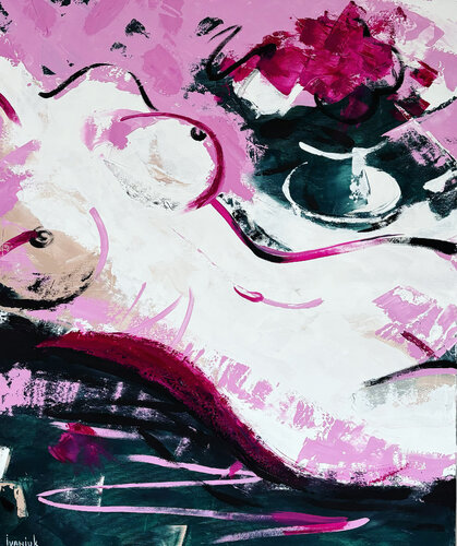 Girl with peonies di Elena Ivaniuk, Pittura in vendita su Singulart