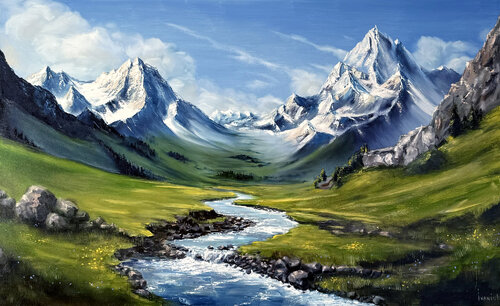 Spring in the mountains van Elena Ivaniuk, Schilderij te koop op Singulart