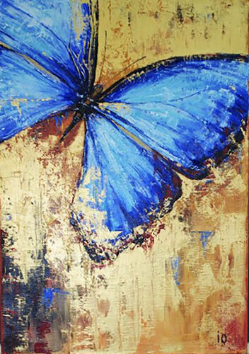 Butterfly Morpho on the Gold van Elena Ivaniuk, Schilderij te koop op Singulart